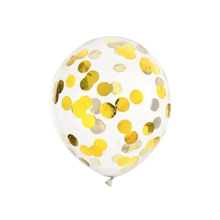Set van 6 Transparante Confetti Ballonnen - Goud Rond - 30cm