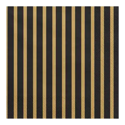 Zwart en goud gestreept papieren servet (20 stuks)