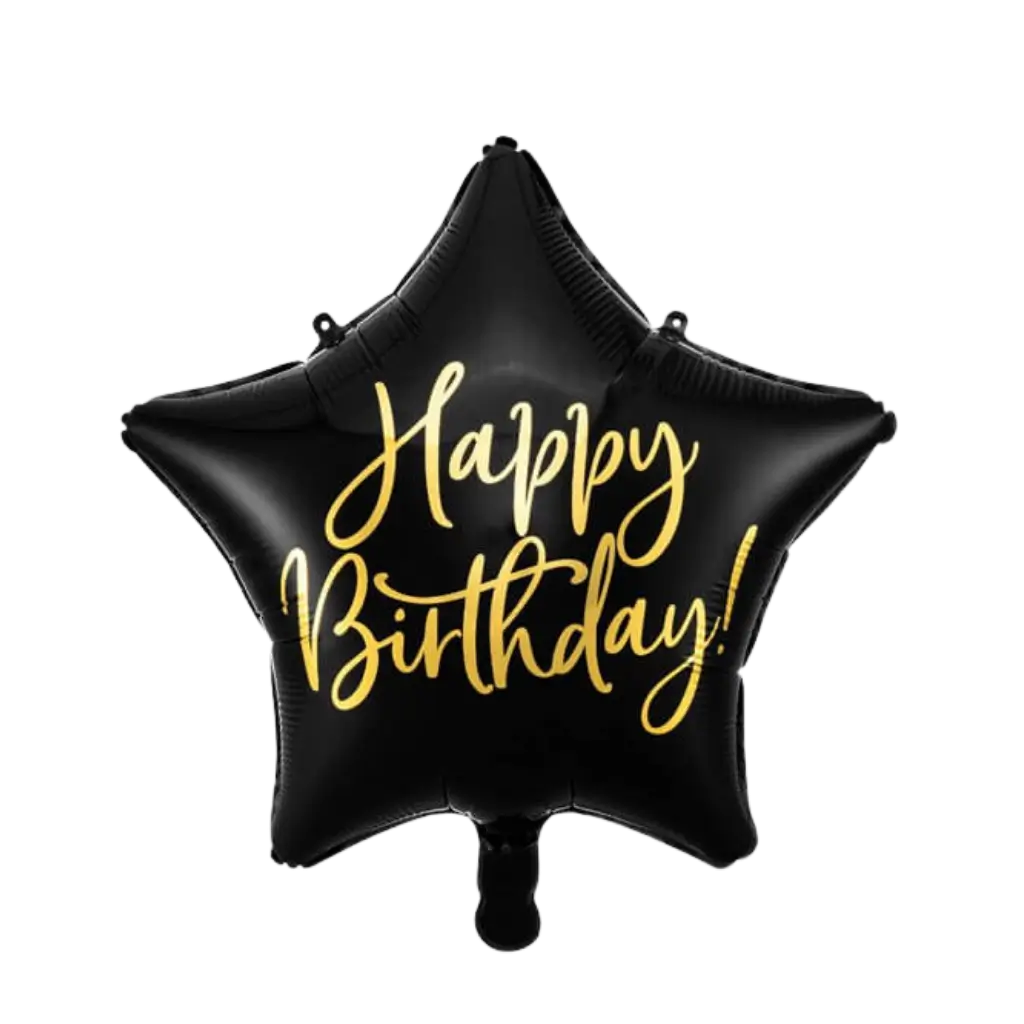Star Mylar Ballon - Happy Birthday - Zwart en Goud 40 cm