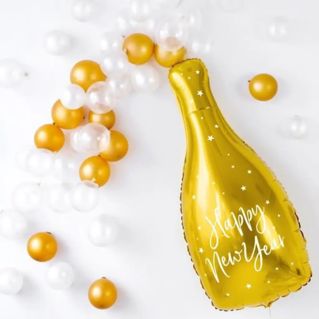Fles Folie Ballon - Gelukkig Nieuwjaar - Goud - 32x82cm