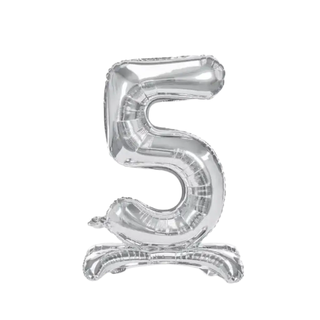 Nummer 5 verjaardagsballon + Zilveren Standaard 70cm