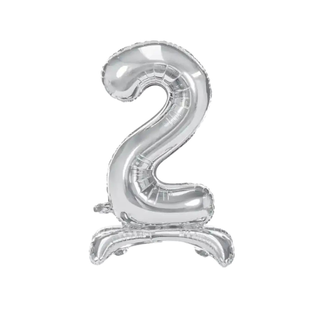 Nummer 2 verjaardagsballon + Zilveren Standaard 70cm