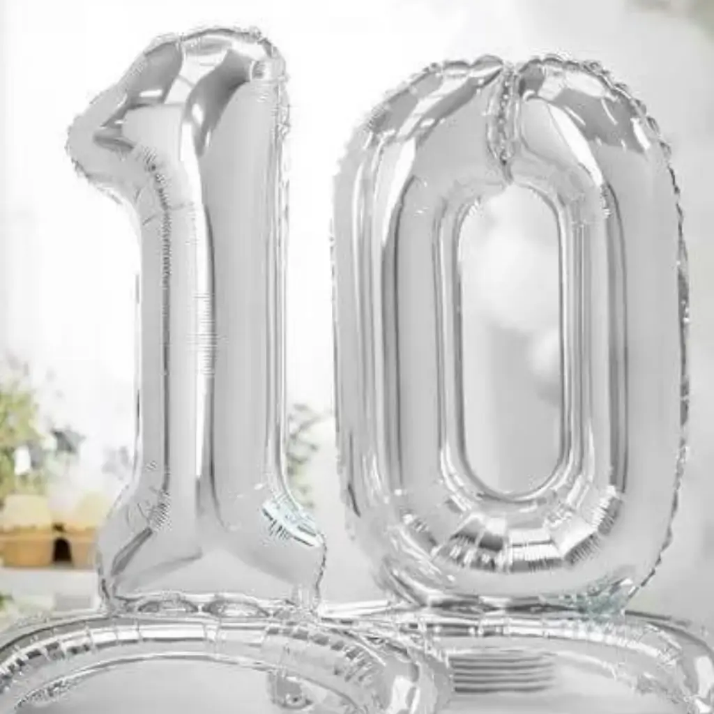 Cijfer 0 verjaardagsballon + zilveren standaard 70cm