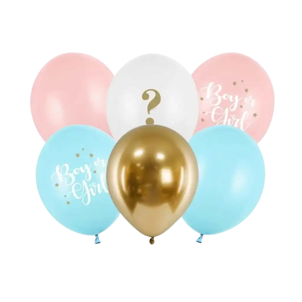 Set van 6 "Meisje of Jongen" Ballonnen Blauw/Roze/Goud - 30cm