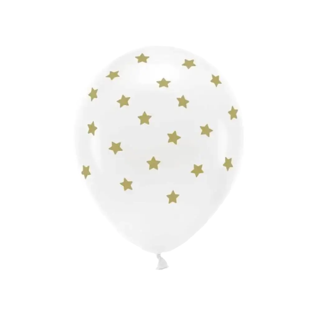 Set van 6 Ballonnen - Wit + Gouden Sterren - 100% BIOLOGISCH AFBREEKBAAR
