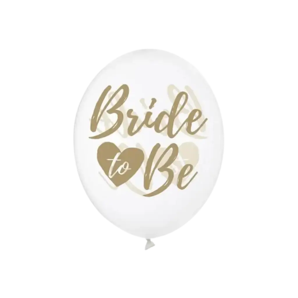 6 transparante ballonnen met opschrift BRIDE TO BE Gold