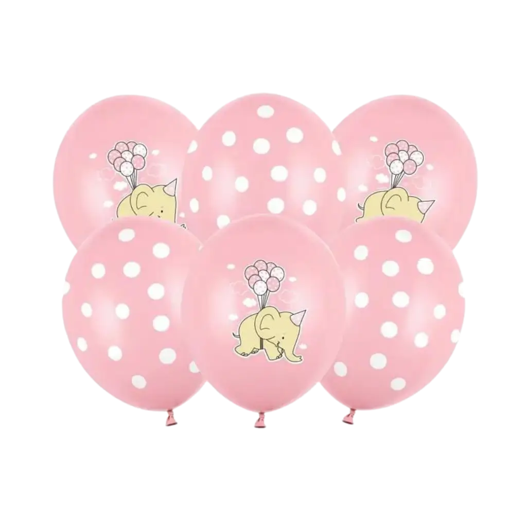 Set van 6 Pastel Roze Ballonnen - Witte Stippen/Olifant - 30cm