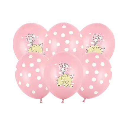 Set van 6 Pastel Roze Ballonnen - Witte Stippen/Olifant - 30cm