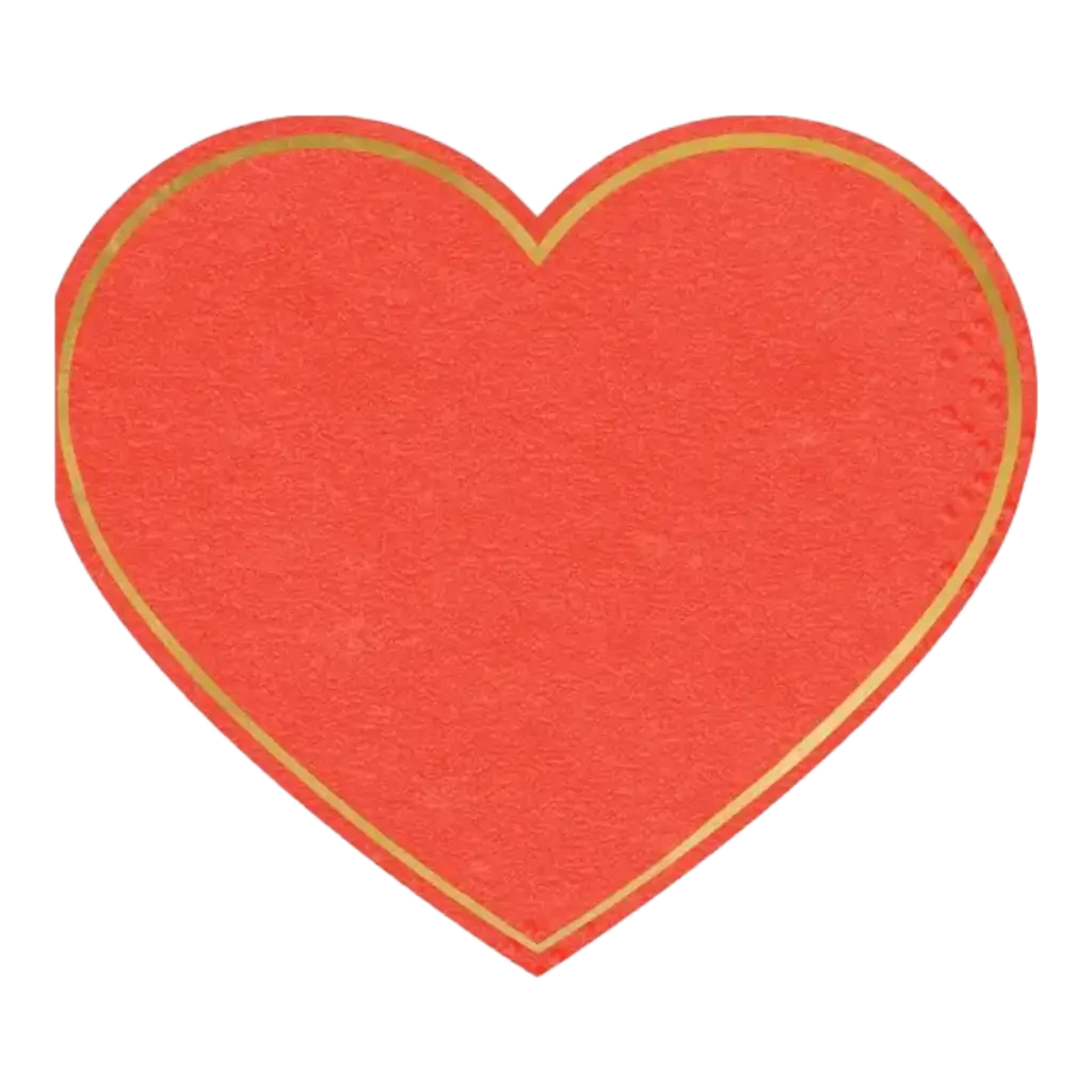 Gouden omtrek rood hart vorm papieren servet