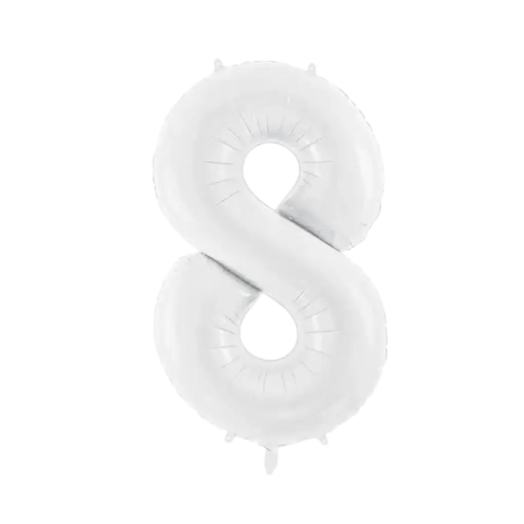 Verjaardagsballon nummer 8 wit 86 cm