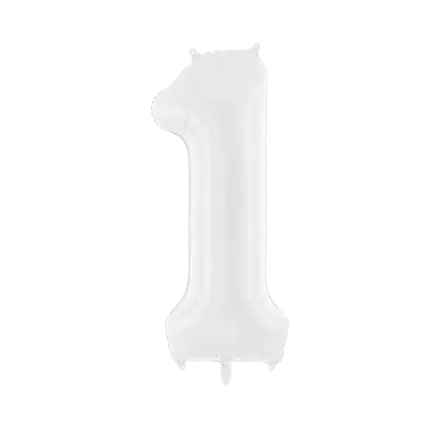 Verjaardagsballon nummer 1 wit 86 cm