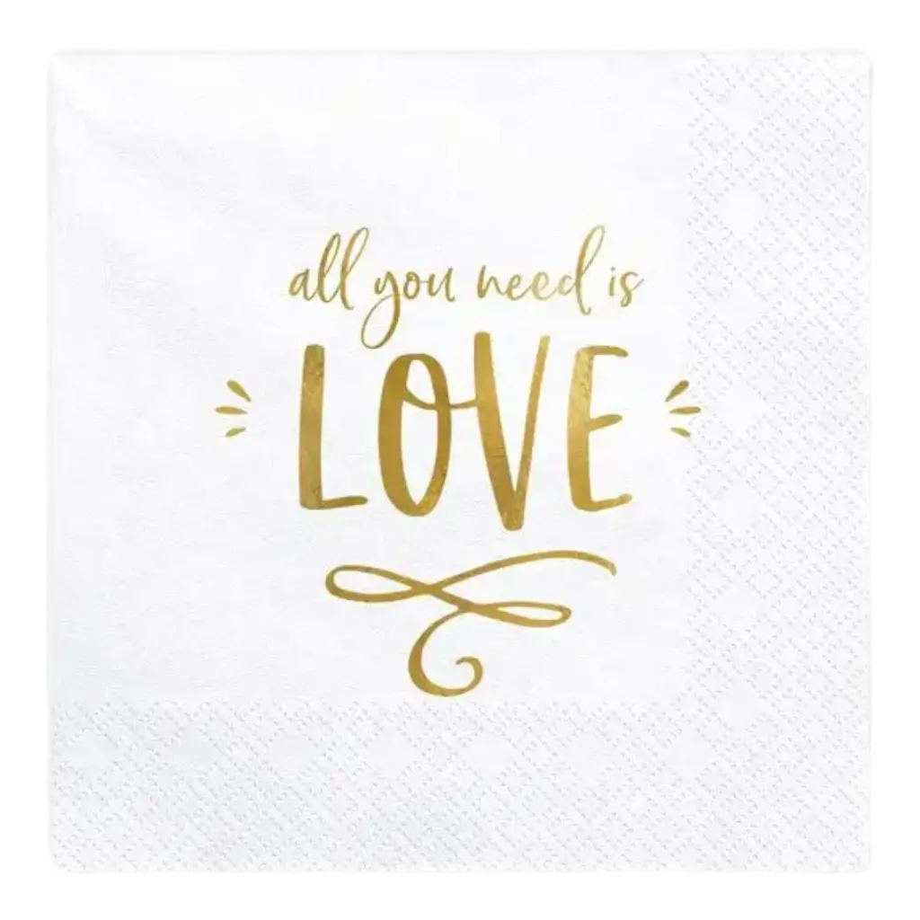 Witte papieren handdoek All you Need is Love (Set van 20)