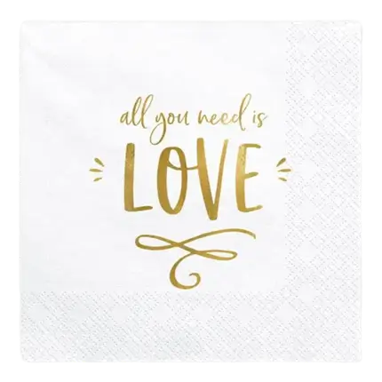 Witte papieren handdoek All you Need is Love (Set van 20)