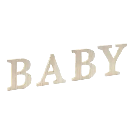 Houten paneel met opschrift BABY - 16,5 tot 21,5x19,5cm