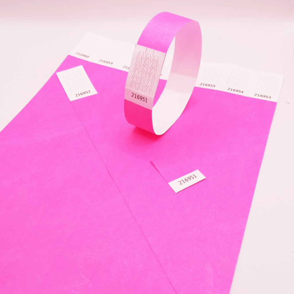 Neonroze papieren Tyvek®-polsband zonder markering
