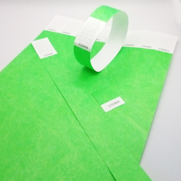 Neongroen papieren Tyvek® polsbandje zonder markering