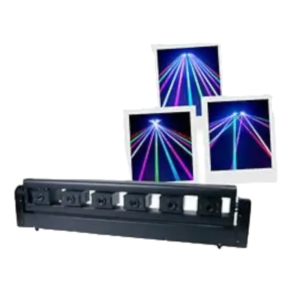 Bar met 6 Evolite RGB gemotoriseerde lasers