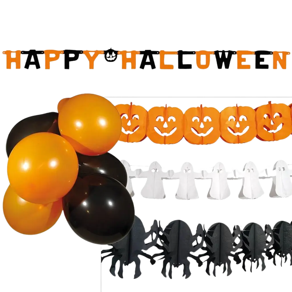 Halloween feestdecoratieset met slingers en ballonnen