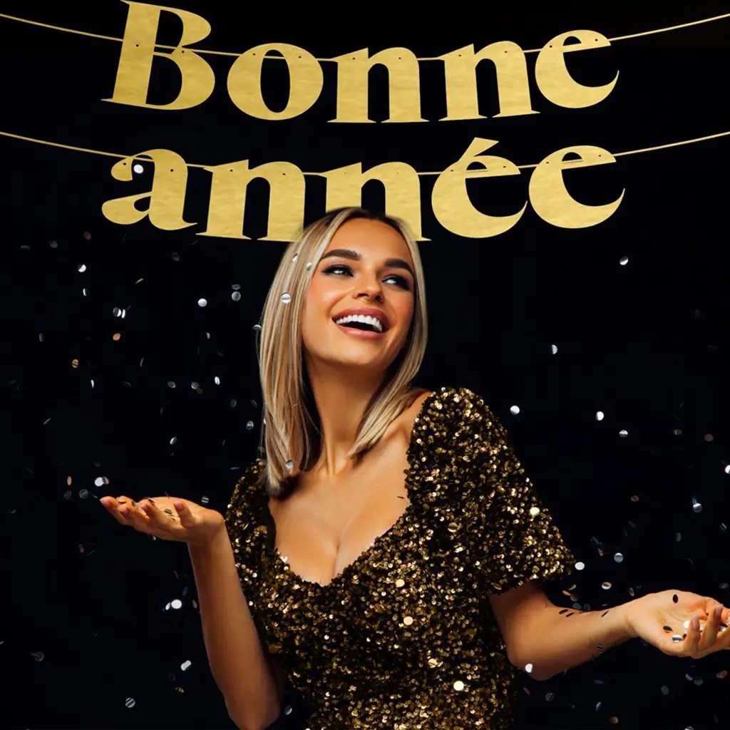 Zwart met gouden "Gelukkig Nieuwjaar" letterslinger 3 meter