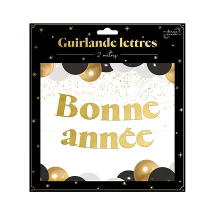 Zwart met gouden Gelukkig Nieuwjaar letterslinger 3 meter