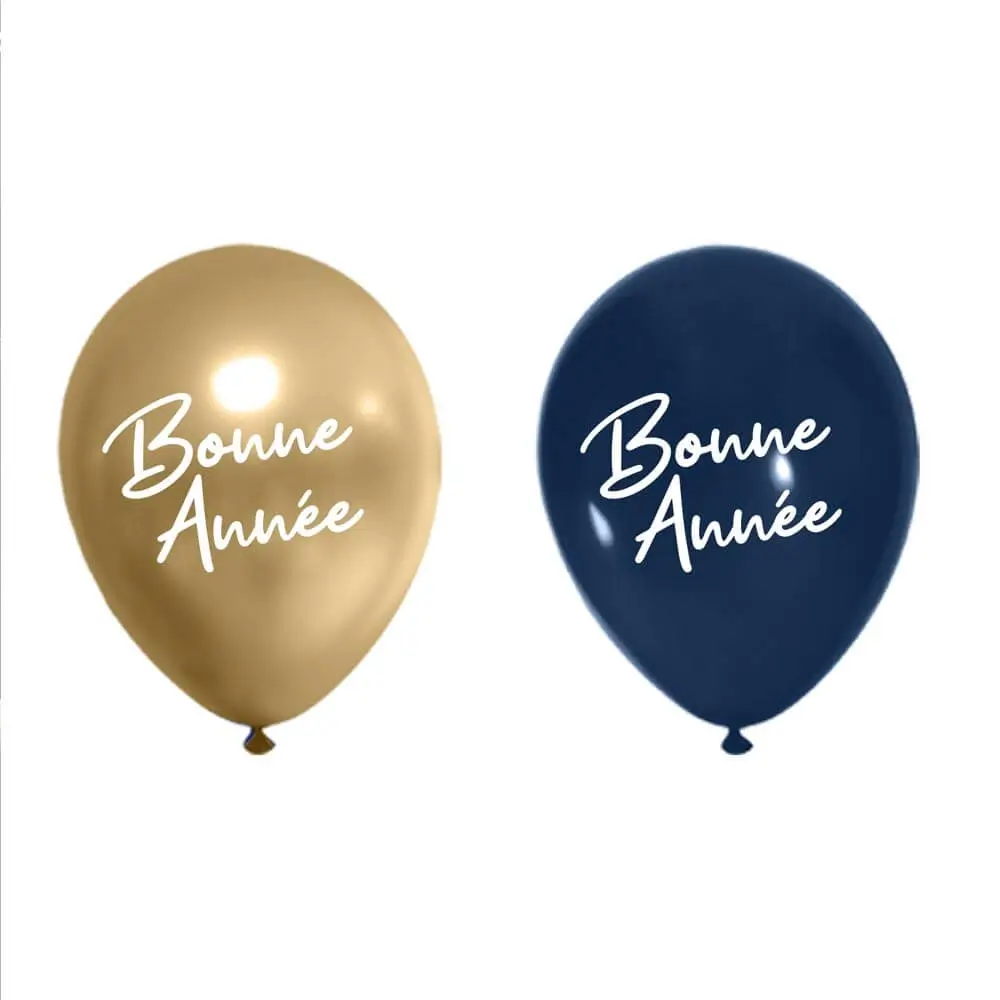 30cm marineblauw/goud "Gelukkig Nieuwjaar" ballonnen - set van 8