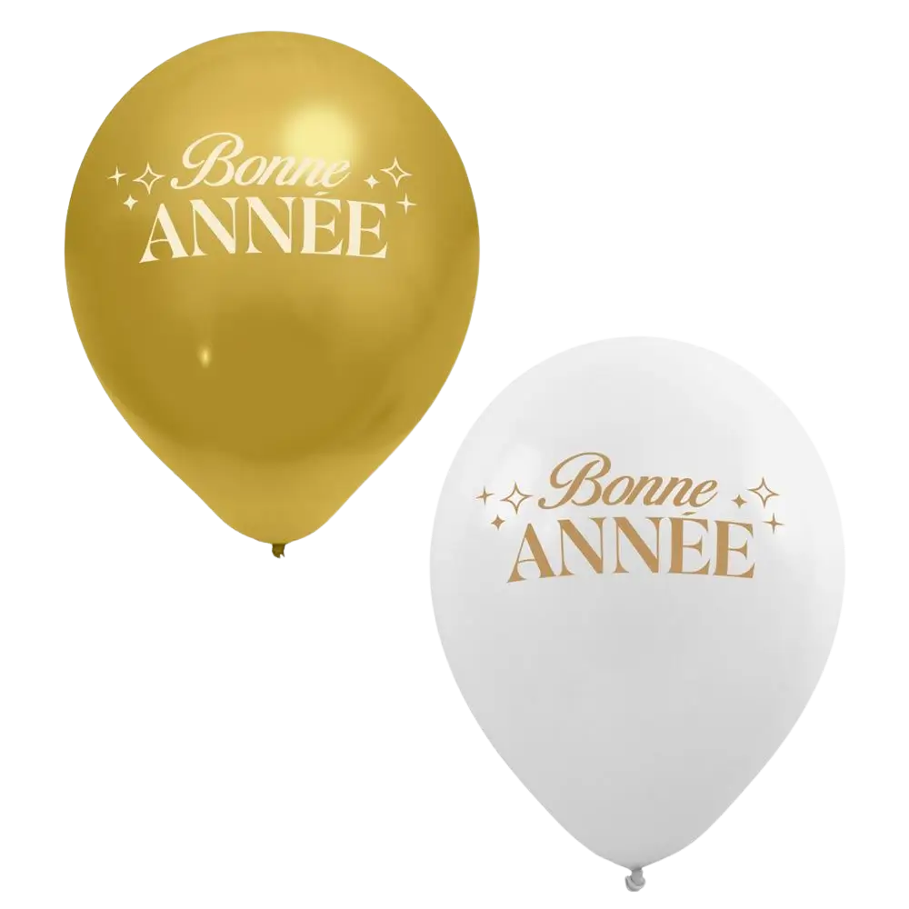 Ballonnen “Gelukkig nieuwjaar” Wit / Goud 30 cm – Set van 8