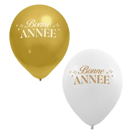 Ballonnen “Gelukkig nieuwjaar” Wit / Goud 30 cm – Set van 8