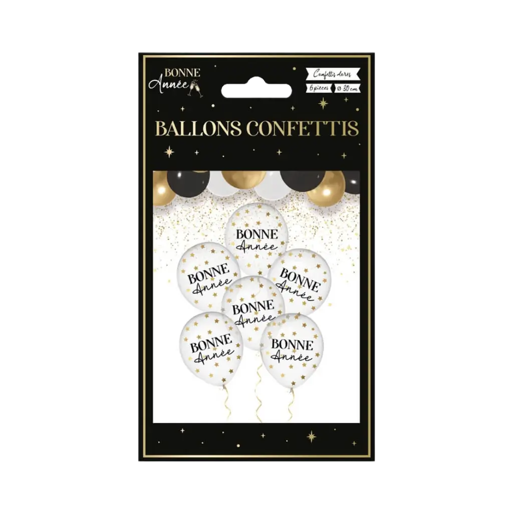 Gelukkig Nieuwjaar Confetti Ballonnen - Set van 6