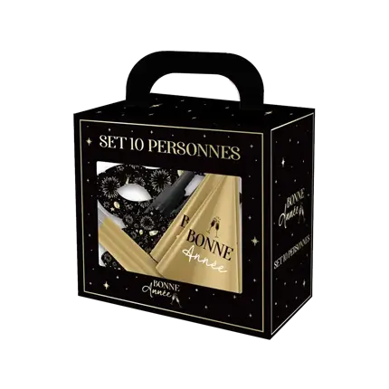 Zwart / Goud Gelukkig Nieuwjaar accessoireset - 10 personen