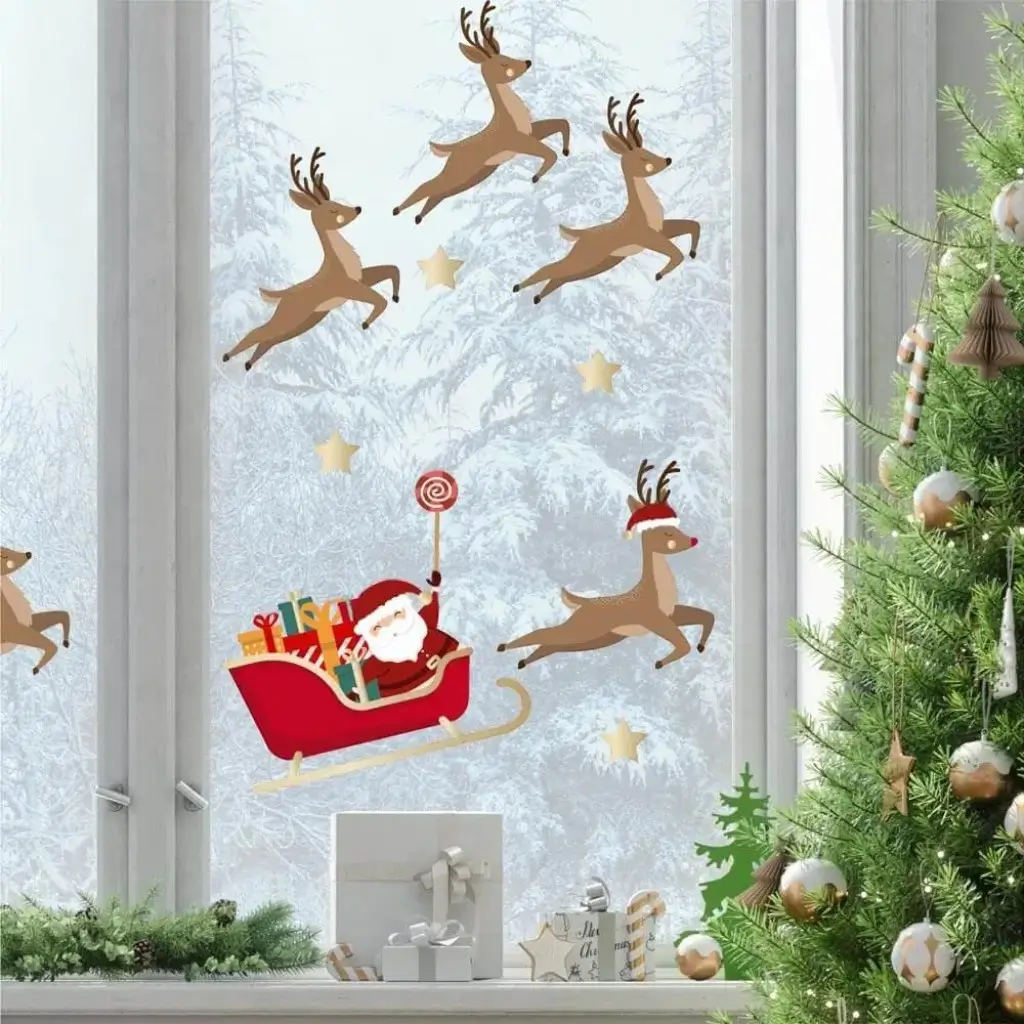 Kerst raamstickers Kerst slee thema