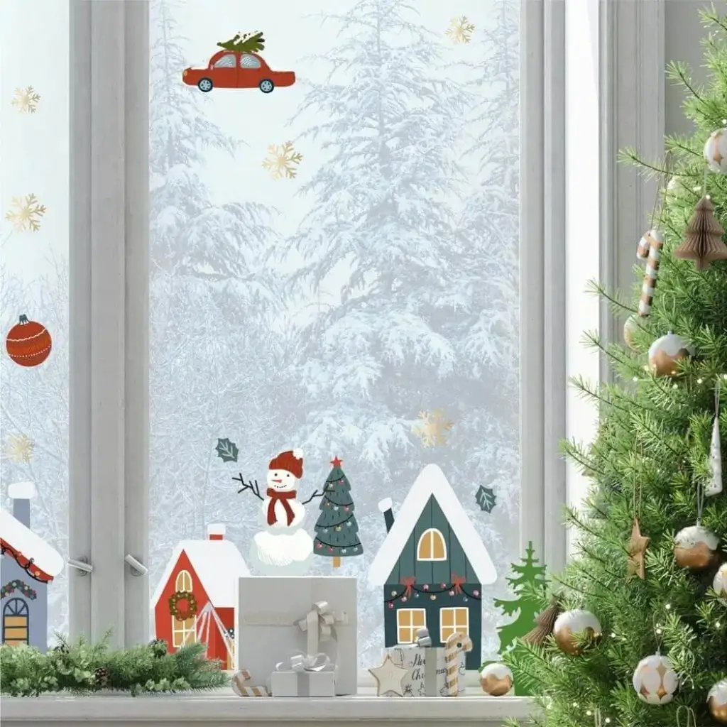 Kerst raamstickers Kerstdorp thema