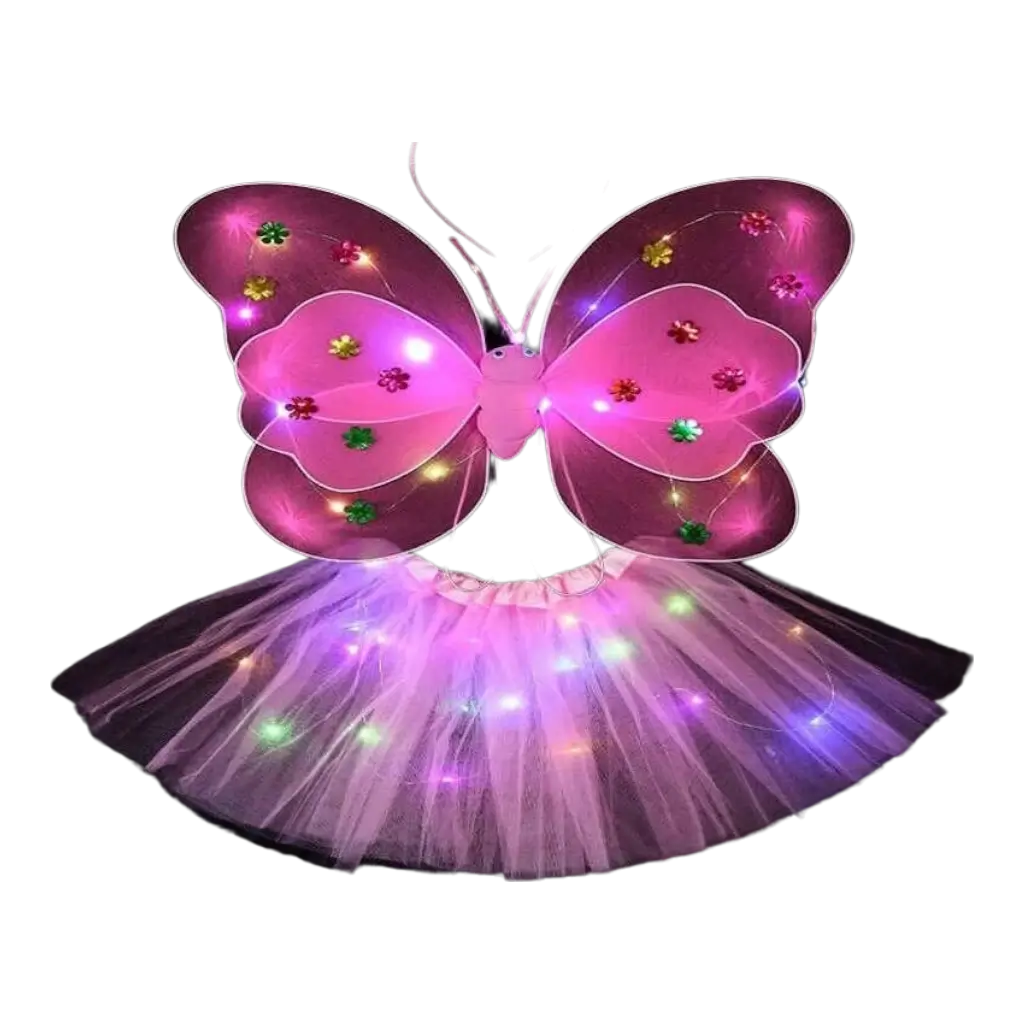 Roze LED vlinderkostuum (4 stuks)