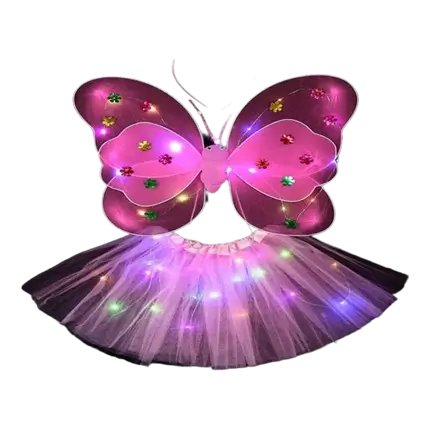 Roze LED vlinderkostuum (4 stuks)