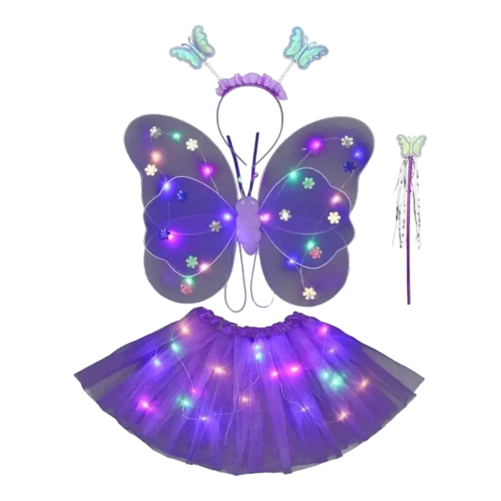 Paars LED vlinderkostuum (4 stuks)