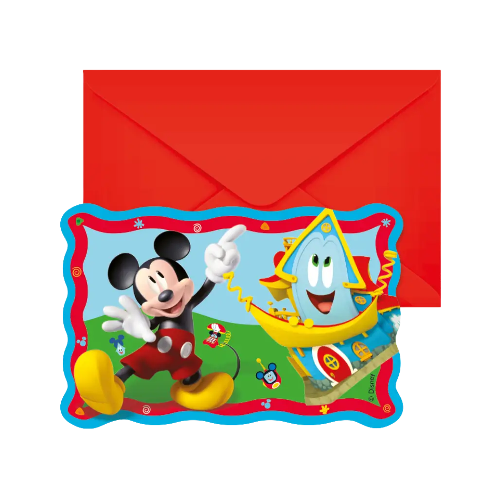 Mickey Mouse uitnodigingskaart & envelop - 6 st.