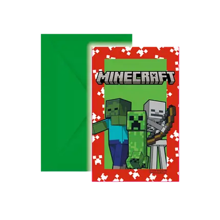 Minecraft uitnodigingskaart & envelop - Set van 6