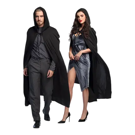 Zwarte cape met capuchon - 180cm