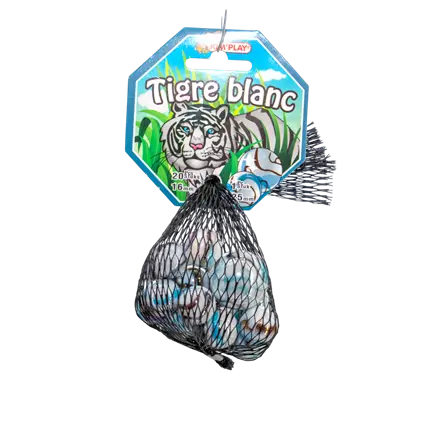 Set van 20 witte tijgerknikkers +1 dop