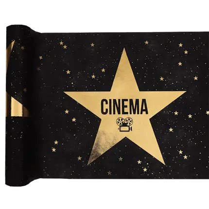 Hollywood tafelloper zwart en goud - 5m*30cm