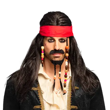 Piratenpruik Tobias met bandana, snor en baard