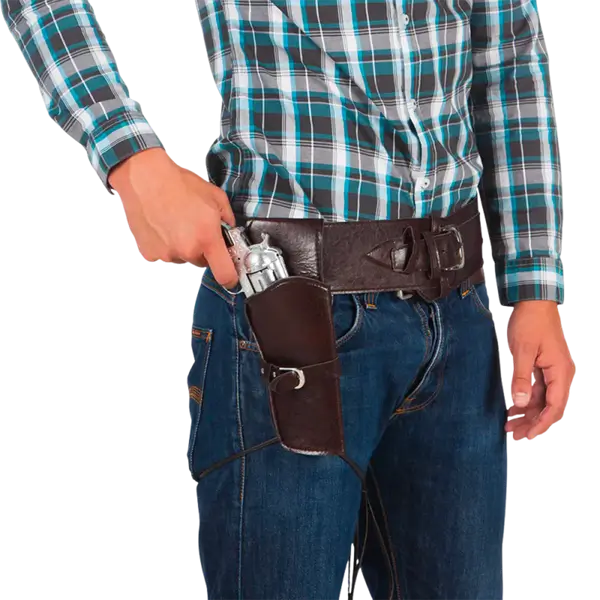 Zwarte cowboyriem met holster en patroontas – 114 cm