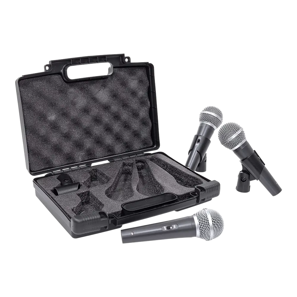 Dynamische microfoon "MIC 300" Mac Mah – Set van 3 bedrade microfoons met koffer, klemmen, supercardioïde, XLR