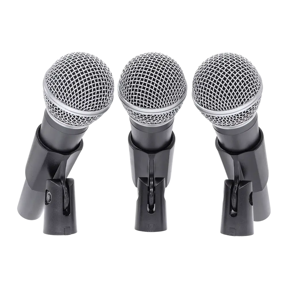 Dynamische microfoon "MIC 300" Mac Mah – Set van 3 bedrade microfoons met koffer, klemmen, supercardioïde, XLR