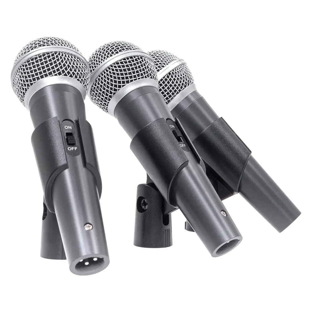 Dynamische microfoon "MIC 300" Mac Mah – Set van 3 bedrade microfoons met koffer, klemmen, supercardioïde, XLR