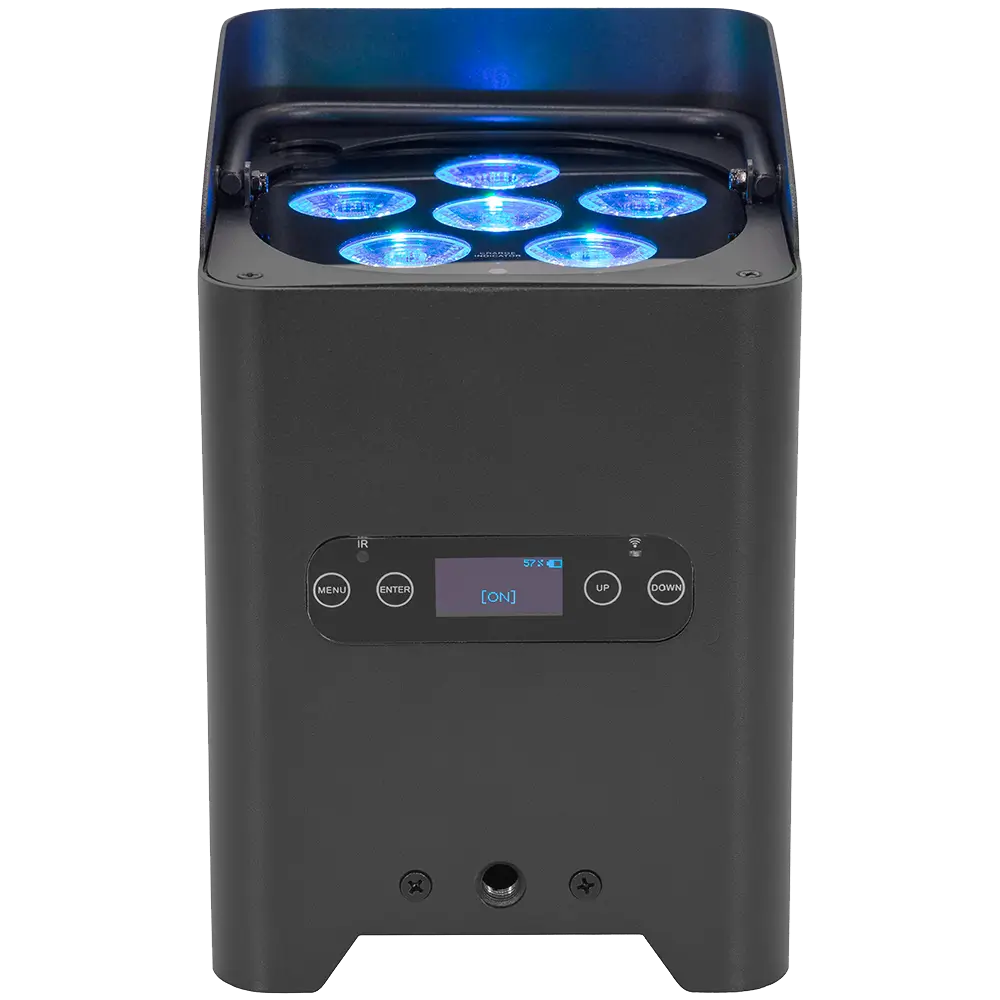 LED-projectoren "IZY Glow Set" Mac Mah – 6×15W RGBWA-UV, draadloze DMX, oplaadbaar