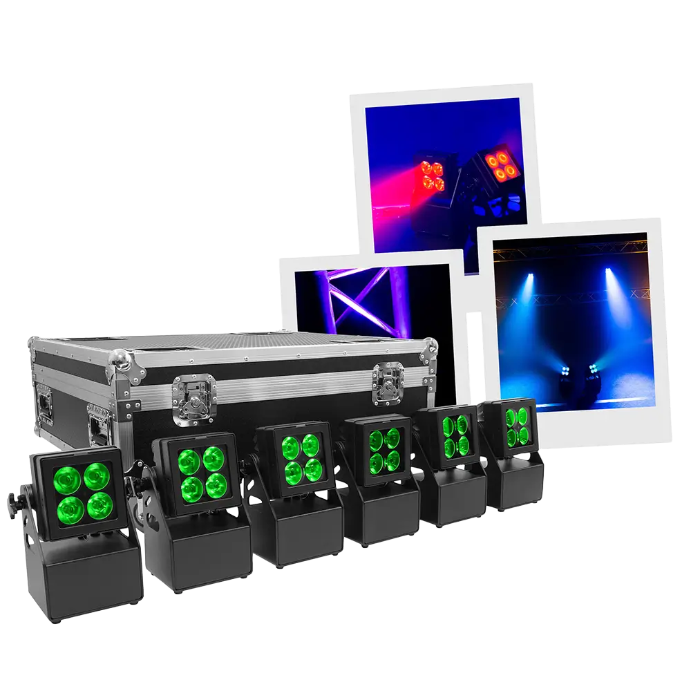 Evolite Tropikolor LED PAR-lamp 4x15W FC - batterijgevoed IP65 (x6)