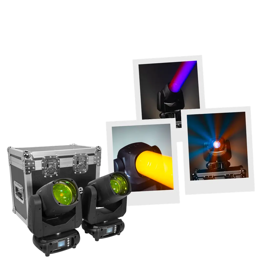 Set van 2 100 W bundelprojectoren in flightcase - Evo Beam 100 CR Set Evolite - DMX-besturing & veelkleurige LED's