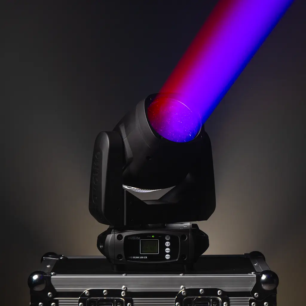 Set van 2 100 W bundelprojectoren in flightcase - Evo Beam 100 CR Set Evolite - DMX-besturing & veelkleurige LED's