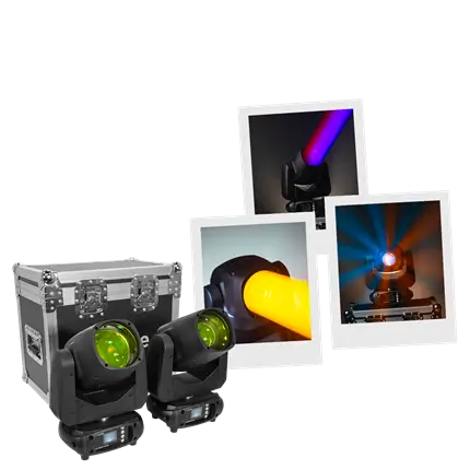 Set van 2 100 W bundelprojectoren in flightcase - Evo Beam 100 CR Set Evolite - DMX-besturing & veelkleurige LED's