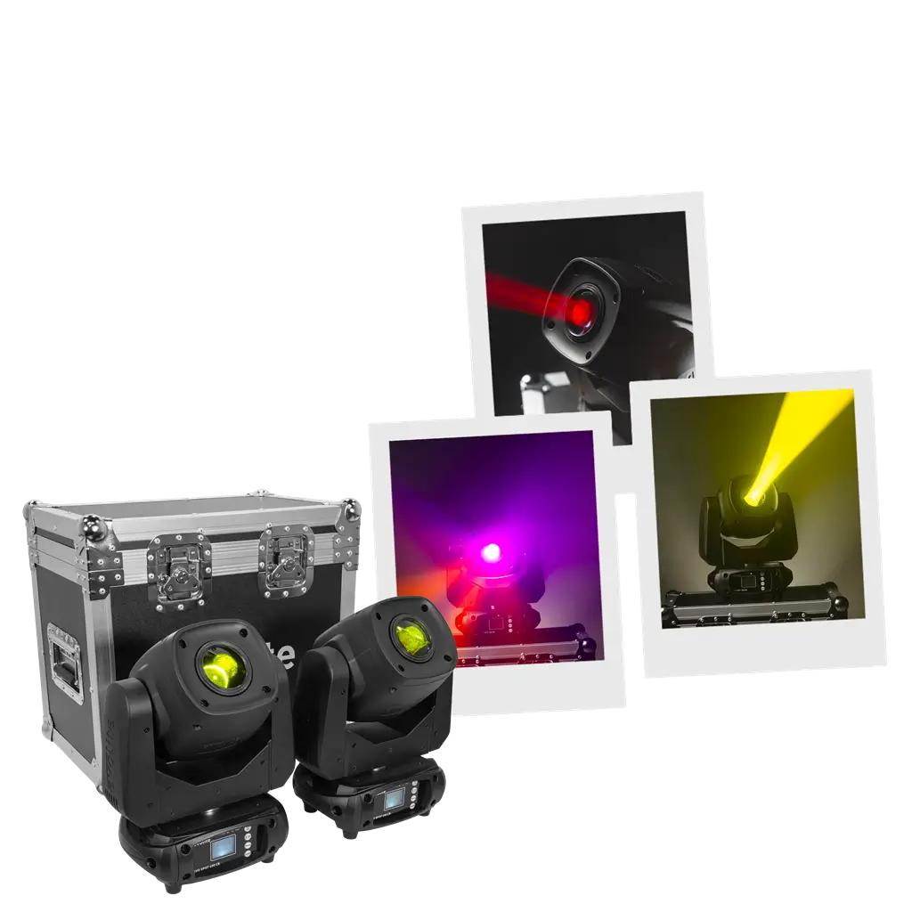 Set 2 spots 100 W in flightcase - Evo Spot 100 CR Set Evolite - Veelkleurige LED & DMX-bediening